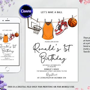 Editable Basketball Birthday Invitation Template, Basketball Birthday Party, Sports Birthday Invite, Printable Basketball Theme Party