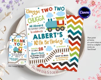 Train Birthday Invitation, Chugga Chugga Choo Choo Invitation, Two Two 2nd Birthday Invite, Second Birthday Party, Editable Printable