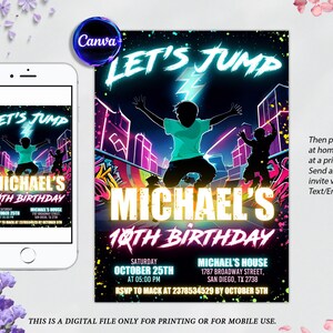Trampoline Park Birthday Invitation: Teen Jump Party (Editable Canva)