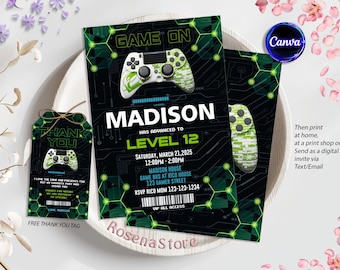 Gamer Birthday Invitation: Video Game Party, Editable in Canva (Digital Files)