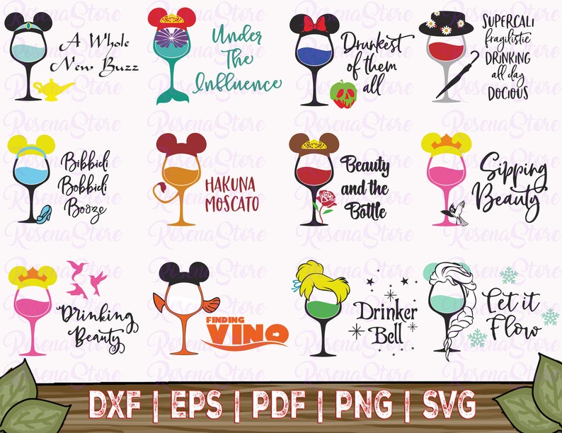 Disney Wine Glass Svg Bundle Disney Princess Wine Glass Svg Etsy