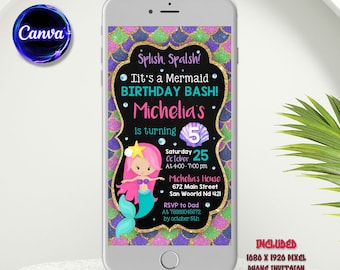 Mermaid Electronic Birthday Invitation, Mermaid Invite, Under the Sea Birthday Party Invitation, printable Template, Instant Download