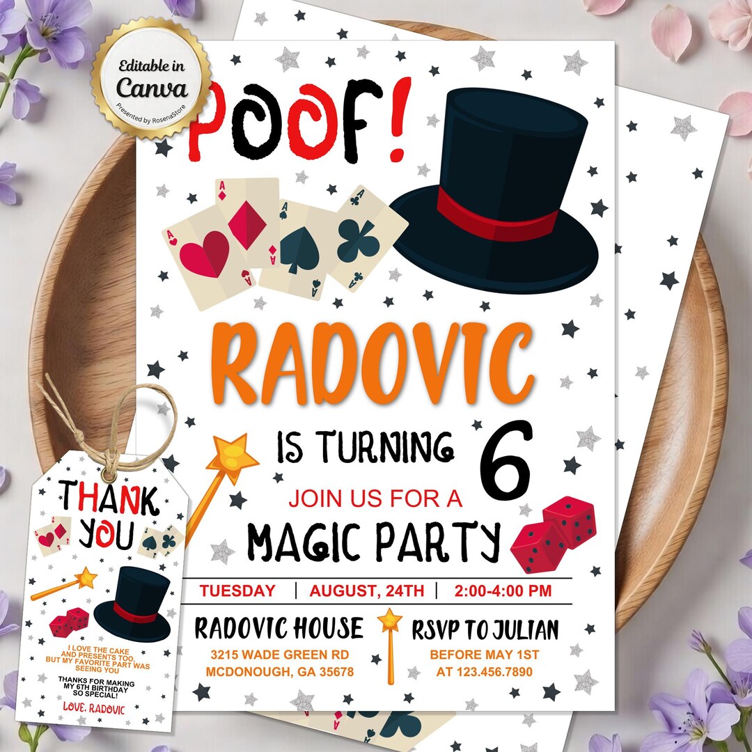 Magic Invite Magic Birthday Invitation, Magician Party Invite, Magic Show Theme ...
