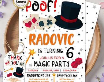 Magic Birthday Invitation, Magician Party Invite, Magic Show Theme, Magical Birthday Party Invitation, Editable Canva Template