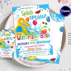 Water Slide Birthday Invitation, WaterSlide Party Invitation, Summer Pool Party Invitation, Digital Editable Printable