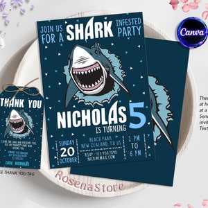 Editable Shark Birthday Invitation, Shark Invites, Shark Party Invitation, Any Age Invitation, Instant Download