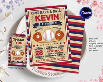 Editable Baseball Birthday Invitation, Baseball Invites, Instant Download Baseball Invitations, Digital File