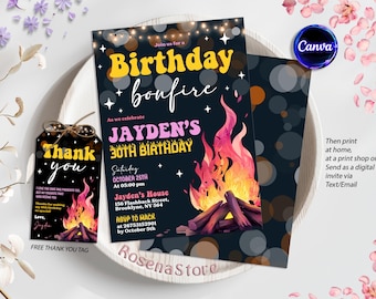 Backyard Bonfire Invitation, Bonfire Birthday Invitation, Backyard Party Invite, Backyard BBQ, Outdoor Party, Fall Festival, Canva Template