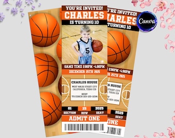 Basketball Ticket Invitation, Basketball Birthday Invitation, Sports Ticket Style Party Invite, Any Age, Digital Editable Printable