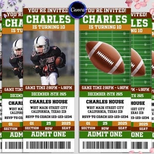 Football Ticket Birthday Invitation, American Football Ticket Invite, Football with Photo Invitation, Sports Ticket Style Party Invite