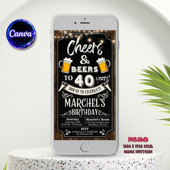 Electronic Cheers and Beers Birthday Invitation, Cheers and Beers Party, 40th Invitation, Cheers to 30 Years, Digital File