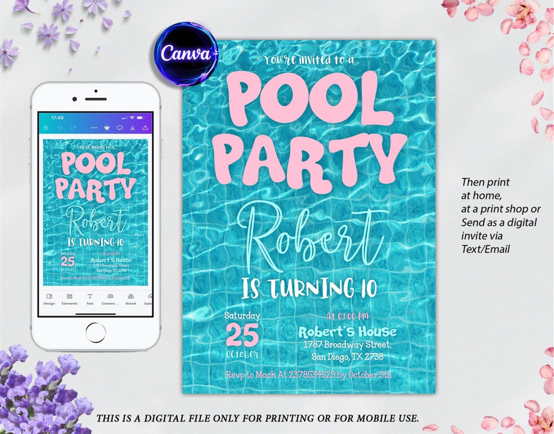 Editable Pool Party Invitation: Groovy Tropical Birthday (digital ...