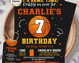 Basketball Birthday Invitation, Sports Party Invite, Game Time Party Birthday, Basketball Invitation, Editable Canva Template