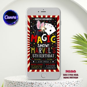 Electronic Magic Party Invitation, Magic Birthday Invitation, Magician Invitation, Magic Show Invitation, Magic Show Birthday Party