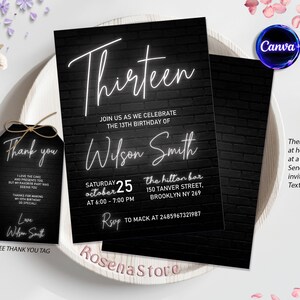 Editable Neon Birthday Invitation, Thirteen Birthday Party Invite, 13th Birthday Invitation, Neon Any Age Invitation Template