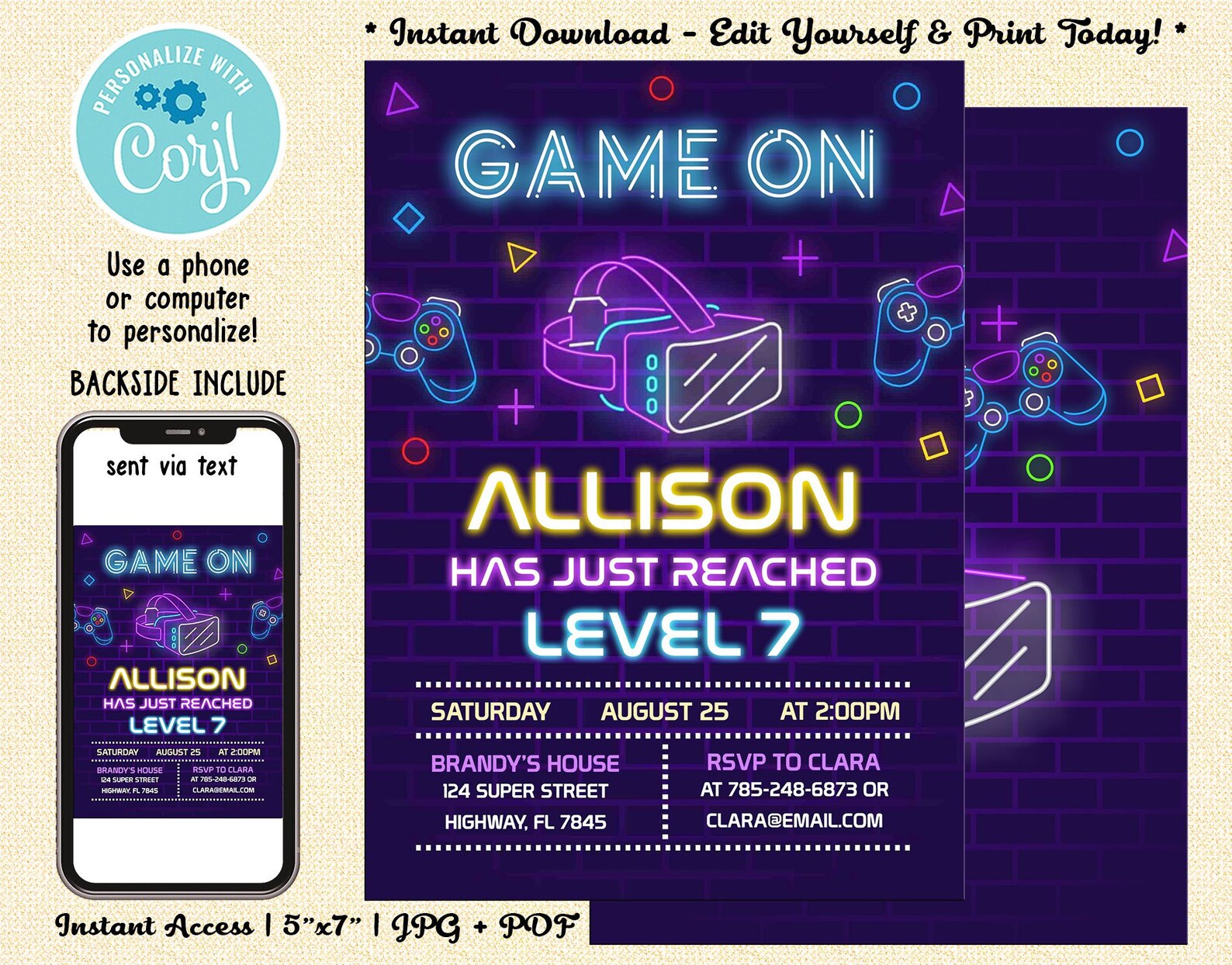 Virtual Reality Game VR Party Invitation Boys Gaming Birthday Etsy