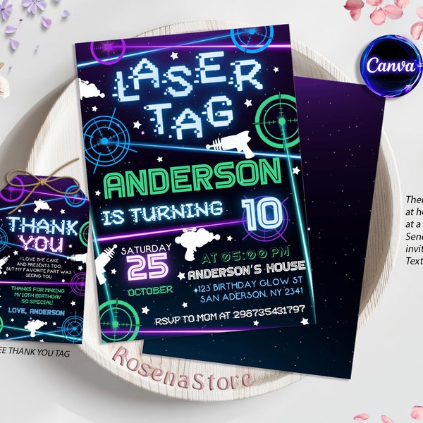 Editable Laser Tag Invitation Neon Laser Tag Birthday Invitation Glow Laser Tag Birthday Party Neon Glow Laser Party Instant Download