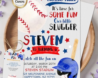 Baseball Birthday Invitation, Baseball Party Invitation, Rookie Of the Year, Sport Invitation, Editable Canva Template