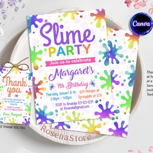 Invitación de cumpleaños de Slime, invitación de fiesta de Slime, invitación de Slime, invitación de fiesta de cumpleaños de Slime, Editale digital imprimible