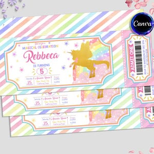 Einhorn-Einladung, Einhorn-Geburtstagseinladung, Pastellregenbogen-Party einladen, Funkel-Einladung, bearbeitbar in Canva