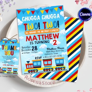Editable Train Birthday Invitation Template, Toy Train Invitation, Train Birthday Invitation, Chugga Chugga Two Two 2nd Birthday