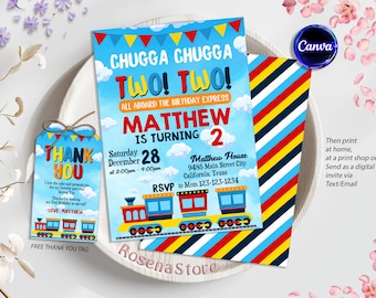 Editable Train Birthday Invitation Template, Toy Train Invitation, Train Birthday Invitation, Chugga Chugga Two Two 2nd Birthday