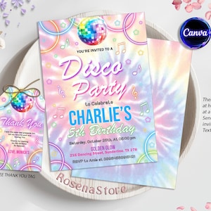 Editable Disco Party Birthday Invitation, Disco Gender Neutral Invites, Dance Party Template, Neon Party Invites