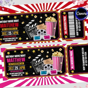 Movie Ticket Invitation, Movie Birthday Party Invitation, Movie Night Invitation, Any Age, Cinema Ticket Invitation, Instant Download