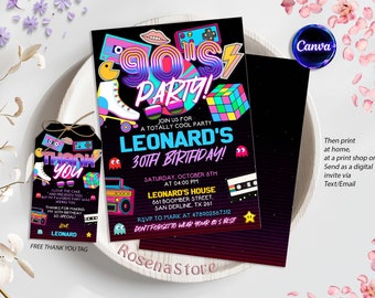 Editable 90s Party Invitation, Back to the 90s, Throwback Party, House Party, Birthday Invitation, 90s Theme, Printable