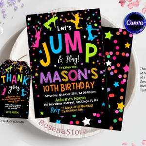 Jump Birthday Invitation, Trampoline Party Invite, Bounce House, Let&#39;s Jump Party Invitaton, Teen Jump Party, Trampoline Park Birthday Party