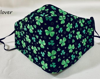 St. Patrick&#39;s Day! Prime 3D Cotton Mask W/ Filter Pocket, 5 Layers, Washable, Reusable, Sew on Filters ( Cotton, Non Woven Interfacing )