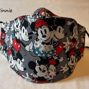 Disney Mickey & Minnie:  3D High quality Premium Cotton Mask! Washable, 5 layer with Filter Pocket , Sew in Filter, Anti fogging, ,Nose Wire