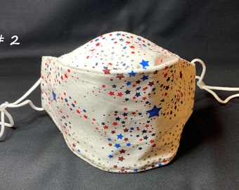 Patriotic! Prime 3D Cotton Mask W/ Filter Pocket, 4 Layers, Washable, Reusable, Sew on Filters ( Cotton, Non Woven Interfacing )