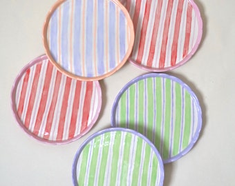 Mim’s Søt - Pastel Striped Design Ceramic Plate | Handmade Pastel Dessert Plate - Aesthetic Decoration - Pastel Kitchen | Pastel Interior