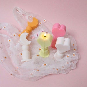 2 SET Moon & Heart Shape Pastel Candle | Pastel Decoration Aesthetic Unique Interior Unique Candle - Customized Birthday Gift