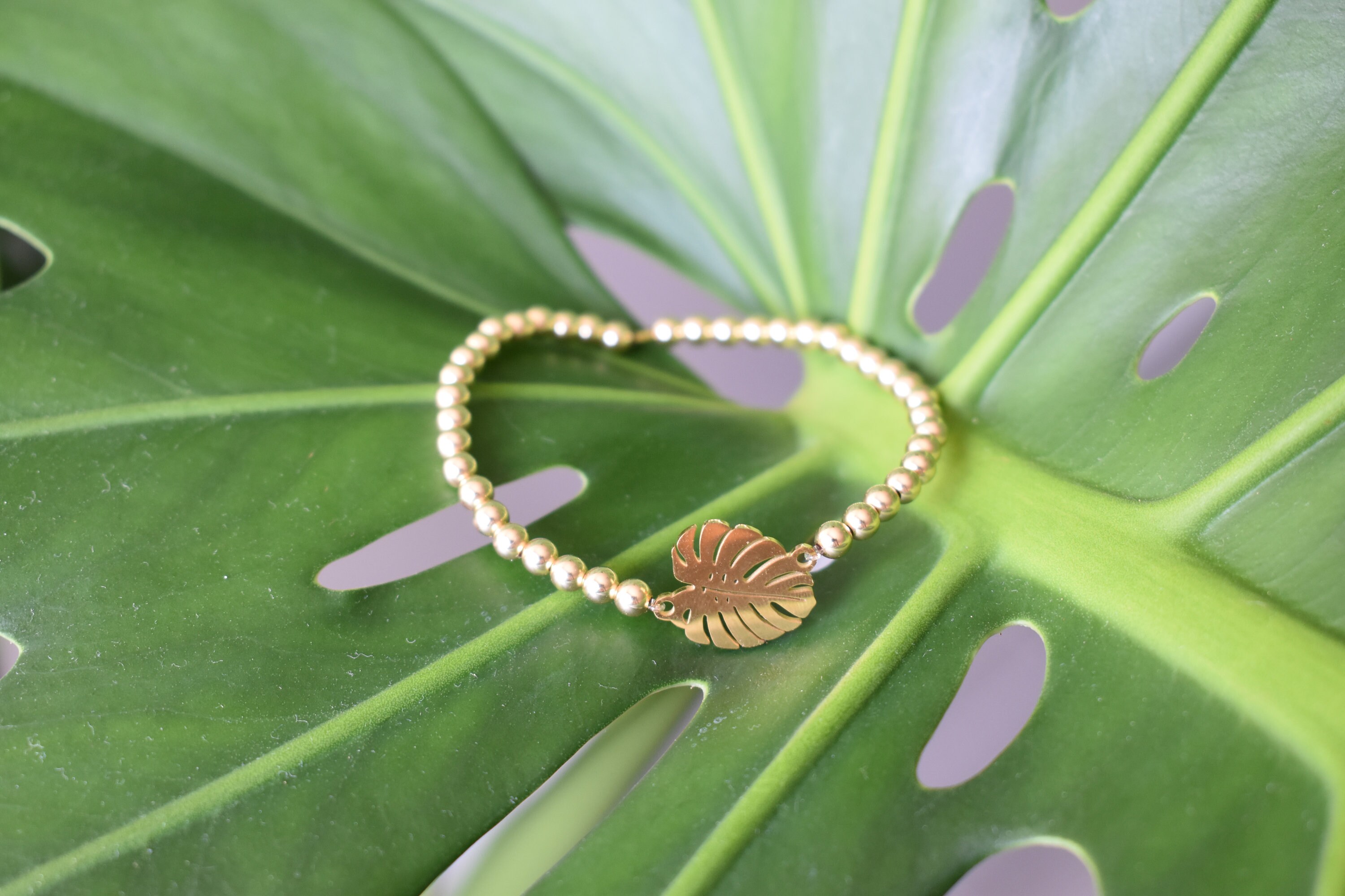 Goldfilled Monstera Charm Bracelet Set Etsy UK