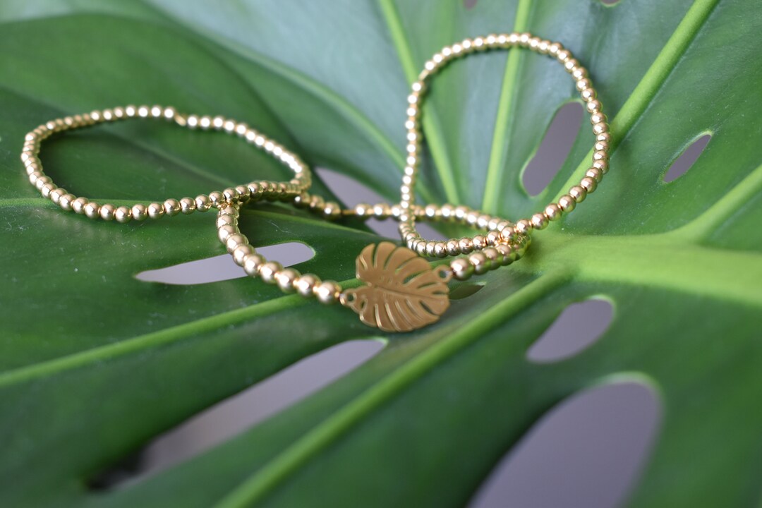Goldfilled Monstera Charm Bracelet Set Etsy UK