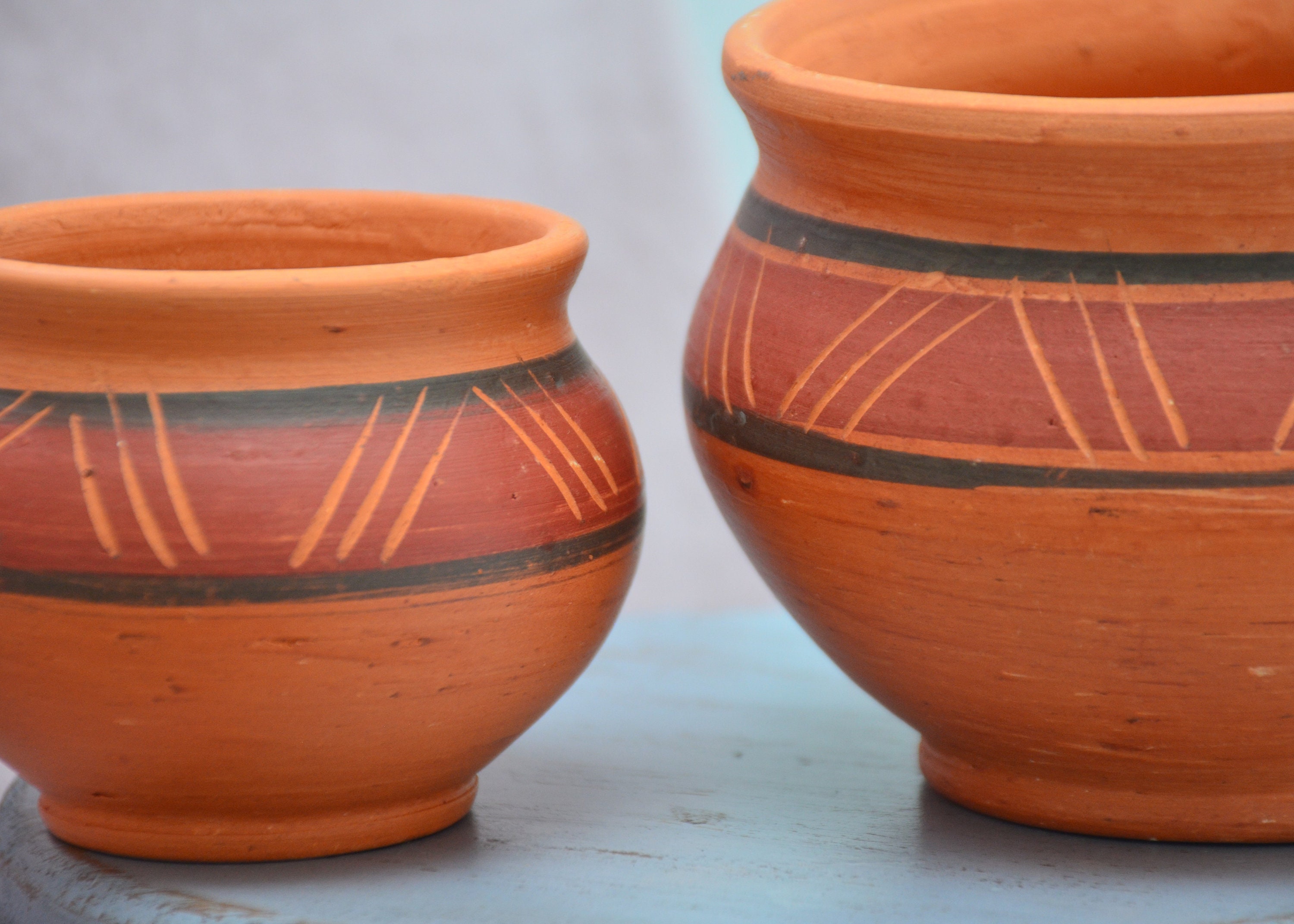 Set of 2 traditional natural clay pots with Muisca patterns. Etsy