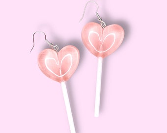 Big Pink Heart Lollipop Earrings