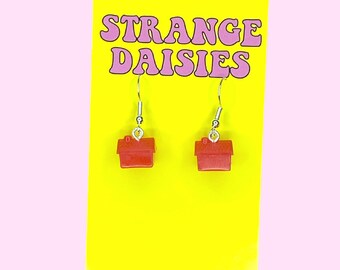 Red House Board Game Earrings - Novelty Funny Jewellery Weird Quirky Game Night Fun Cute Plastic