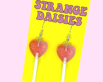 Pink & Red Heart Lollipop Earrings