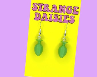 Mini Butt Plug Earrings - Green - 3D Penis Novelty Joke Toy Funny Hens Night Bachelorette Party Cock Dildo Sex Adults Only