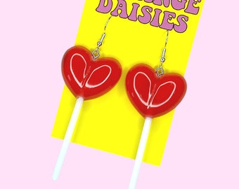 Big Red Heart Lollipop Earrings