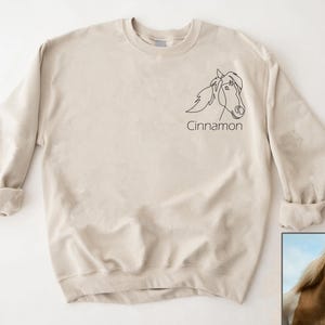 Personalized Horse Portrait from Photo Sweatshirt, Pet Outline Sweatshirt, Custom Pocket Size Portrait Outline, Shirt For Horse Lover