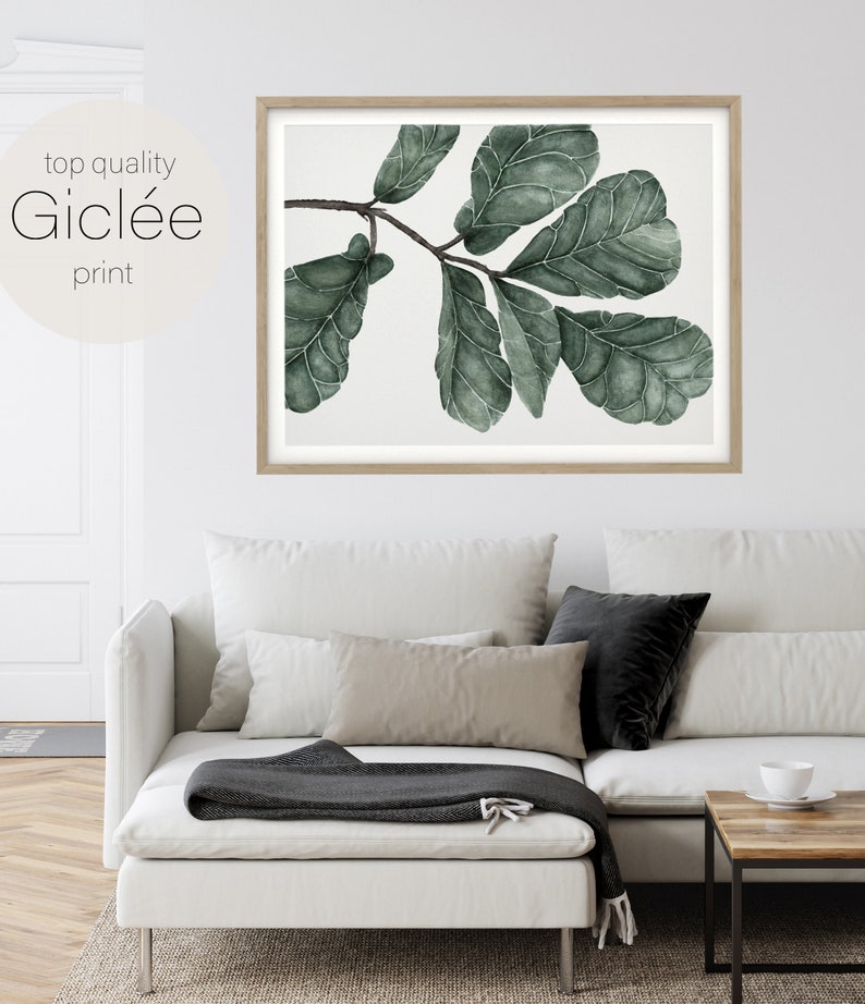Aesthetic Room Decor Watercolor Greenery Poster Above Bed Botanical Wall Art Giclee Print FIDDLE LEAF FIG Tree