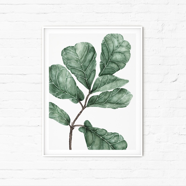 Aesthetic Room Decor Watercolor Greenery Poster Above Bed Botanical Wall Art Giclee Print FIDDLE LEAF FIG Tree