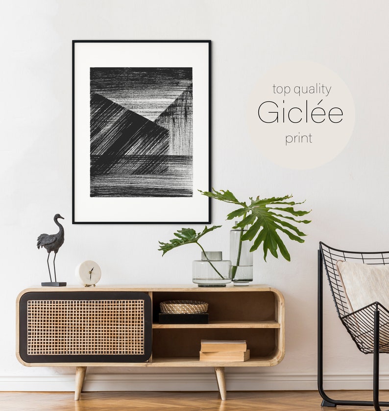 Giclee Print Geometric Wall Art Black And White Brush Strokes Painting ABSTRACT BLACK LINES Mid Century Modern