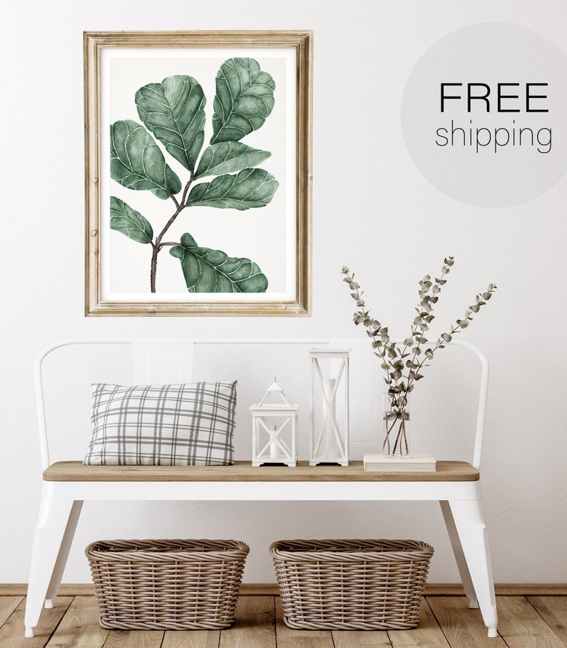 Aesthetic Room Decor Watercolor Greenery Poster Above Bed Botanical Wall Art Giclee Print FIDDLE LEAF FIG Tree