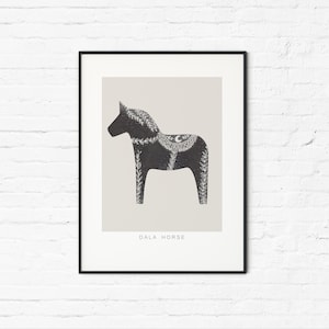 SWEDISH FOLK ART - Dala Horse - Aesthetic Wall Decor,  Above Bed Hygge Poster, Swedish Christmas Giclee Print