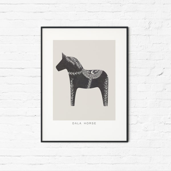 ART POPULAIRE SUÉDOIS - Dala Horse - Décor mural esthétique, Affiche Hygge au-dessus du lit, Impression Giclee de Noël suédoise